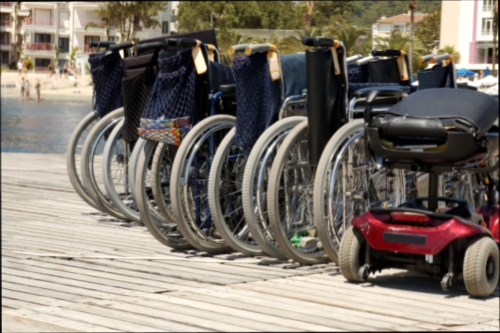 wheelchairs at harbor waiting for passengers